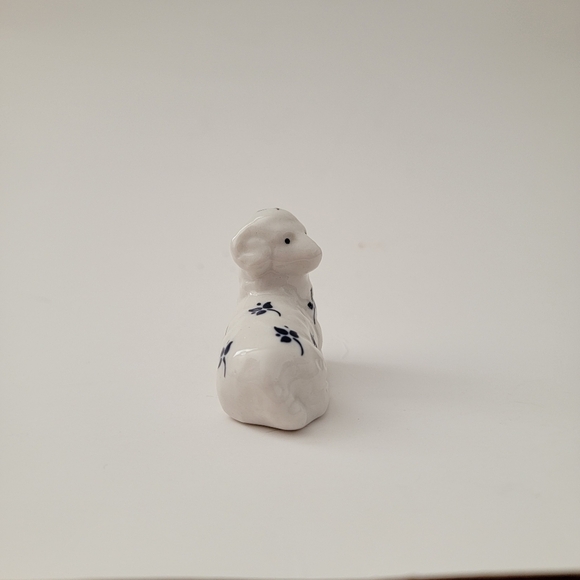 Vintage 1980s Enesco Porcelain Ram Sheep Small Figurine White Blue Floral - Picture 5 of 11